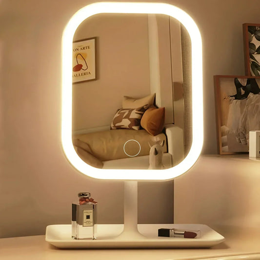 1PCS LED Makeup Mirror, Touch Control 3 Light Modes, Rechargeable Portable Vanity Mirror with Stand & Foldable Design