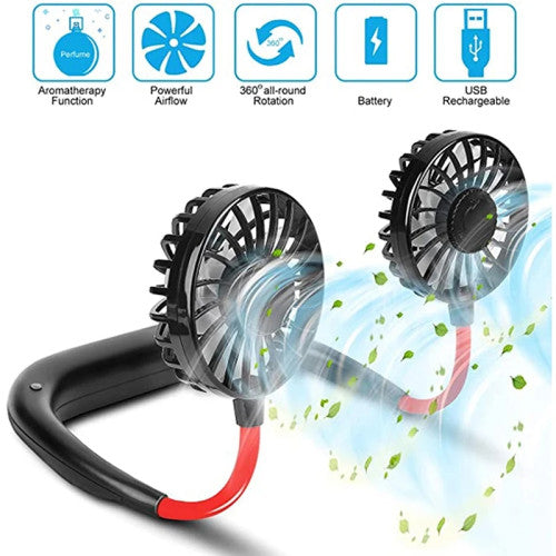Portable Hand Free Neck Fan, USB Hanging Neck Fan, 360 Degree Free Rotation, Handheld Personal Cooling Fan, Wearable Neck Fan Suitable for Travel, Sports, Office