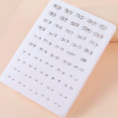 36Pairs/set Mixed Size Silver Color Crystal Stud Earrings Set Women Plastic Stud Earrings Sets For Girl Jewelry Party Gifts