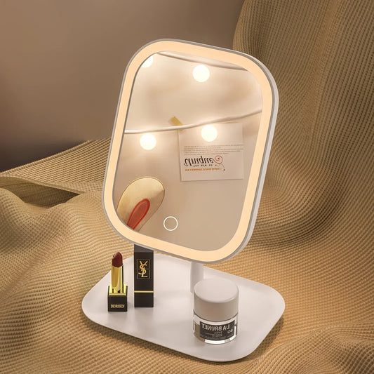 1PCS LED Makeup Mirror, Touch Control 3 Light Modes, Rechargeable Portable Vanity Mirror with Stand & Foldable Design