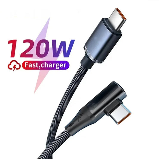 120W C-C Phone Super Fast Charging Cable 90 Degree Elbow Type-C Data Cord For iPhone Samsung Xiaomi POCO 0.25/1/1.5/2m PD Cables