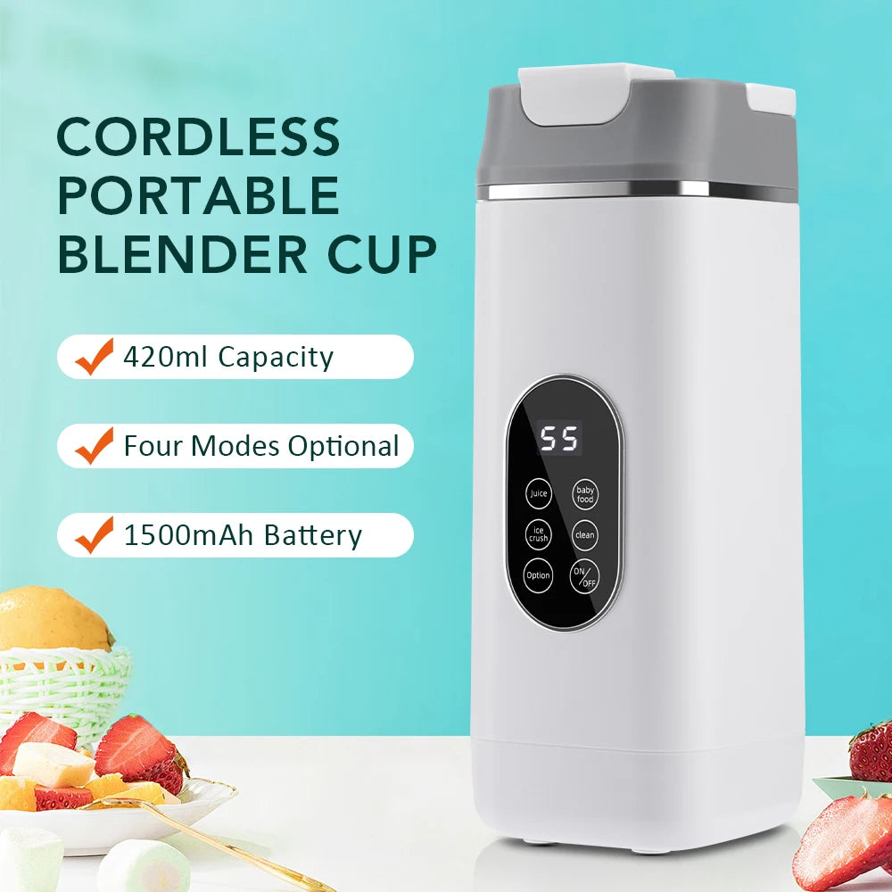 Portable Electric Blender Rechargeable Juicer Hand Blender 12 Blades Crushed Ice 420ML Cup Fruit Juicer Machine Smoothie Maker