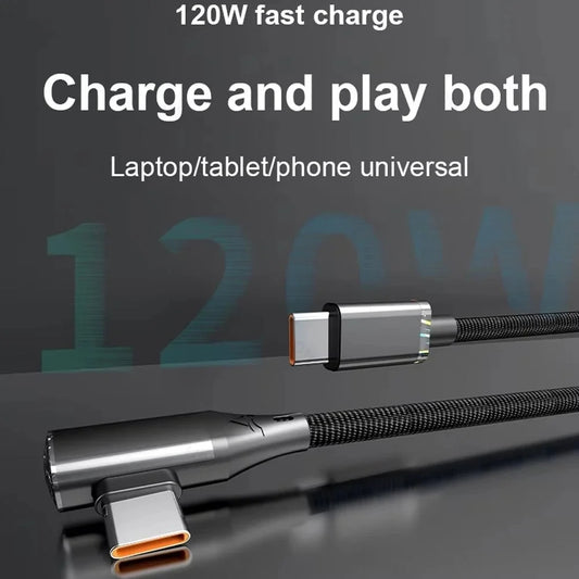 120W C-C Phone Super Fast Charging Cable 90 Degree Elbow Type-C Data Cord For iPhone Samsung Xiaomi POCO 0.25/1/1.5/2m PD Cables