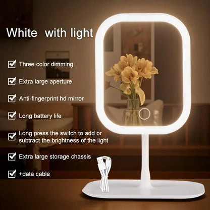 1PCS LED Makeup Mirror, Touch Control 3 Light Modes, Rechargeable Portable Vanity Mirror with Stand & Foldable Design