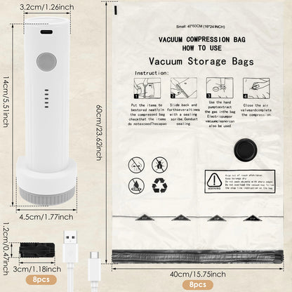 8Pcs Vacuum Storage Bags with USB Electric Pump Rapid Compression Double Zipper Lock Triple Seal Compression Bag for Luggage