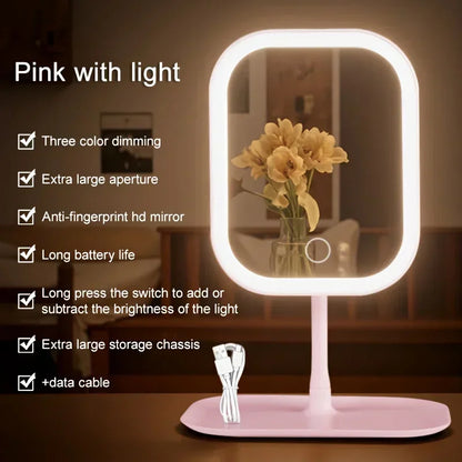 1PCS LED Makeup Mirror, Touch Control 3 Light Modes, Rechargeable Portable Vanity Mirror with Stand & Foldable Design