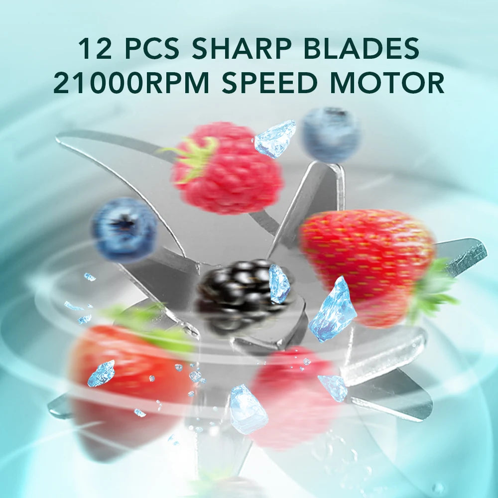 Portable Electric Blender Rechargeable Juicer Hand Blender 12 Blades Crushed Ice 420ML Cup Fruit Juicer Machine Smoothie Maker