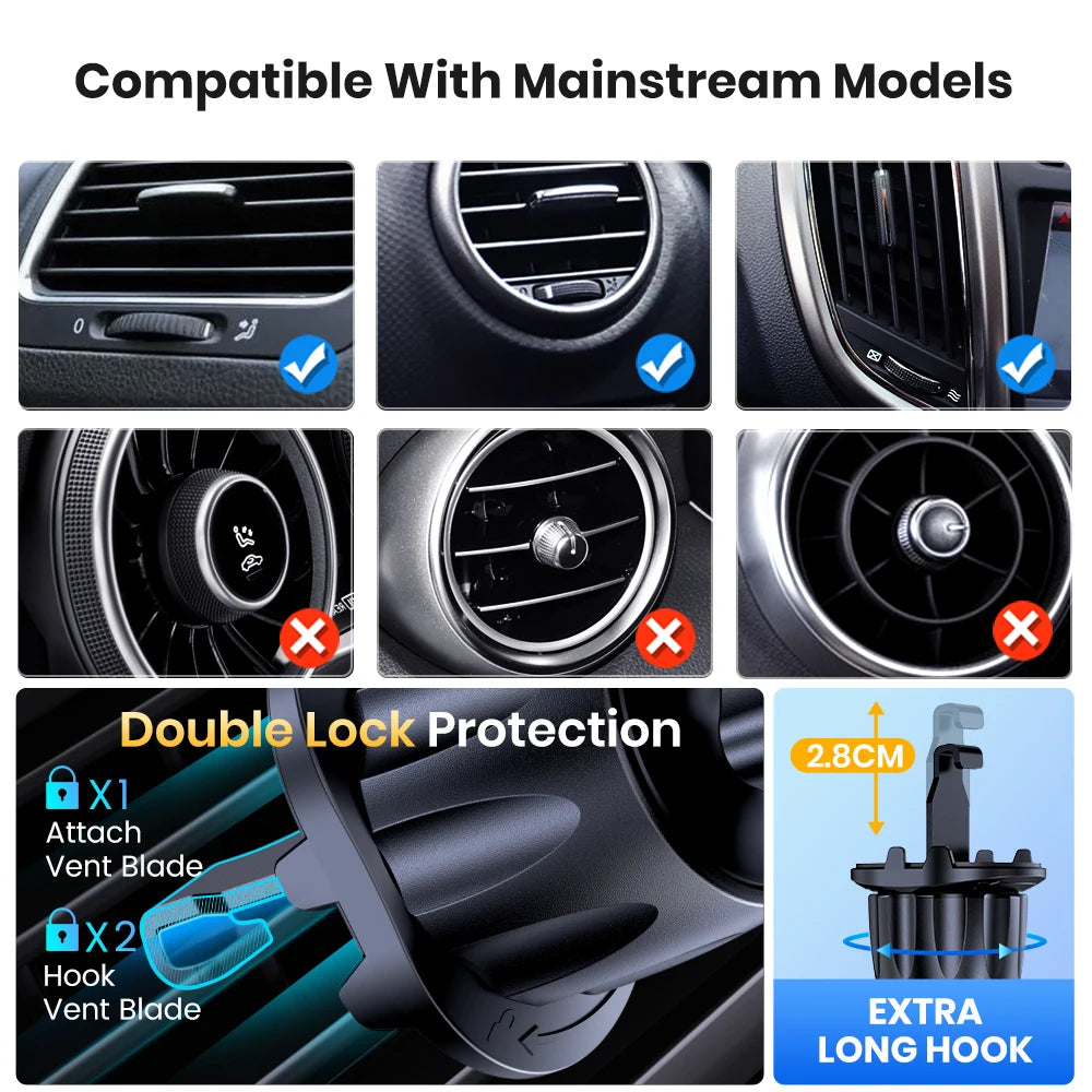 TOPK Air Vent Car Mount,[Big Phones&Thick Case Friendly]Cell Phone Holder for Car Hands Free Clamp Cradle Vehicle for All Phones