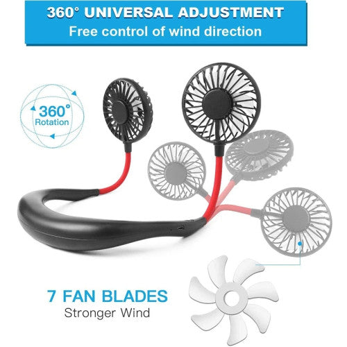 Portable Hand Free Neck Fan, USB Hanging Neck Fan, 360 Degree Free Rotation, Handheld Personal Cooling Fan, Wearable Neck Fan Suitable for Travel, Sports, Office